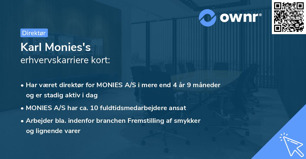Karl Monies's erhvervskarriere kort