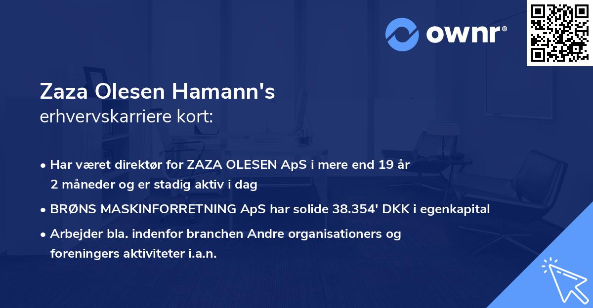 Zaza Olesen Hamann's erhvervskarriere kort