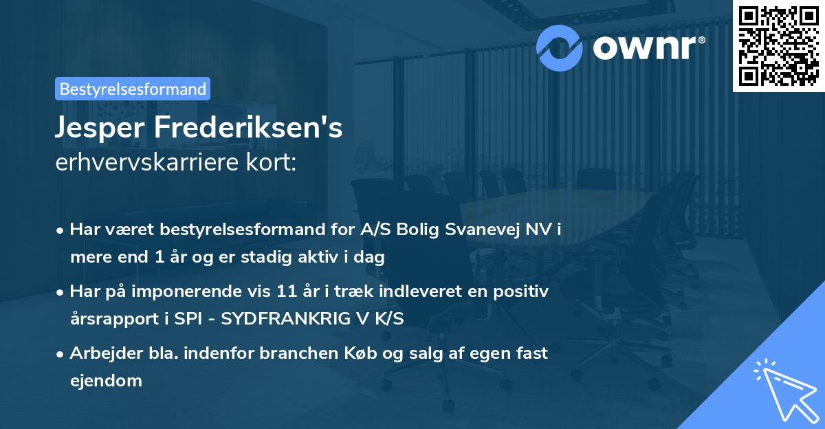 Jesper Frederiksen's erhvervskarriere kort