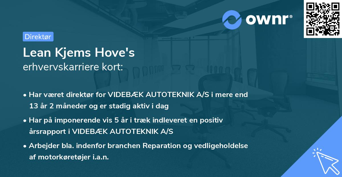 Lean Kjems Hove's erhvervskarriere kort