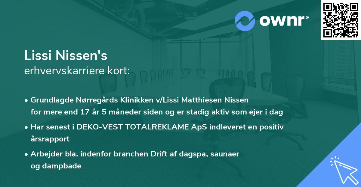 Lissi Nissen's erhvervskarriere kort