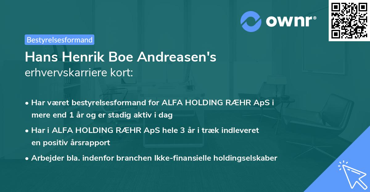 Hans Henrik Boe Andreasen's erhvervskarriere kort