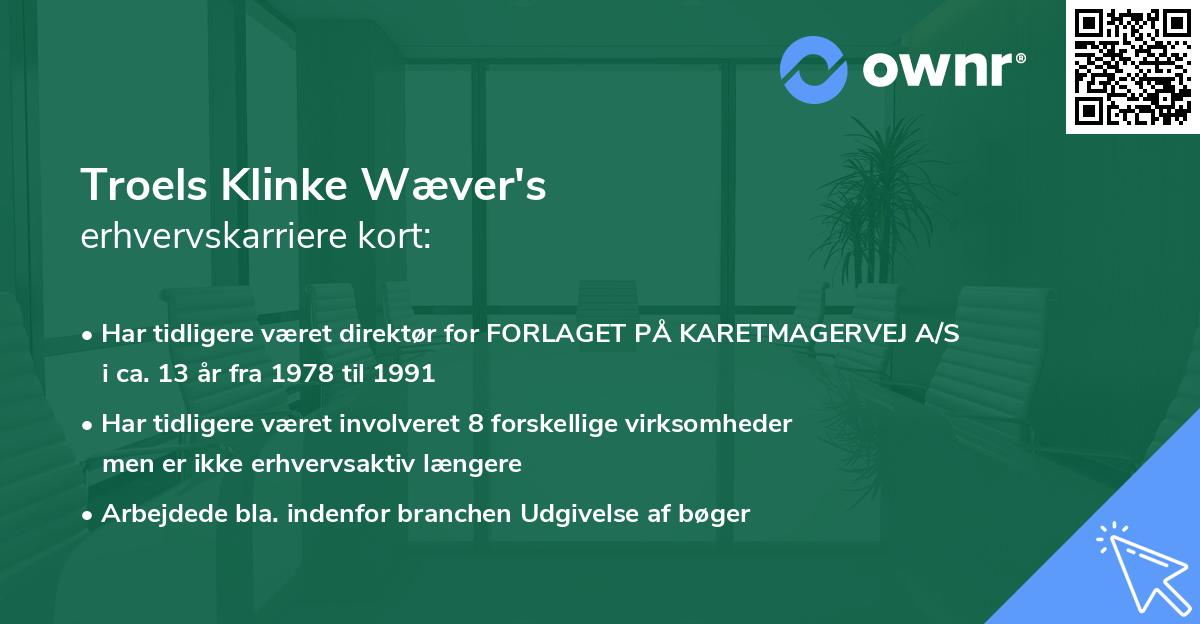 Troels Klinke Wæver's erhvervskarriere kort