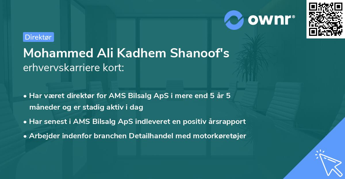 Mohammed Ali Kadhem Shanoof's erhvervskarriere kort