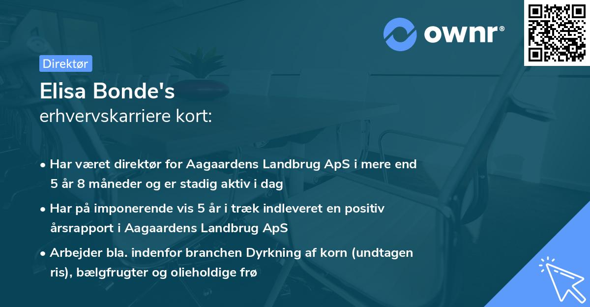 Elisa Bonde's erhvervskarriere kort