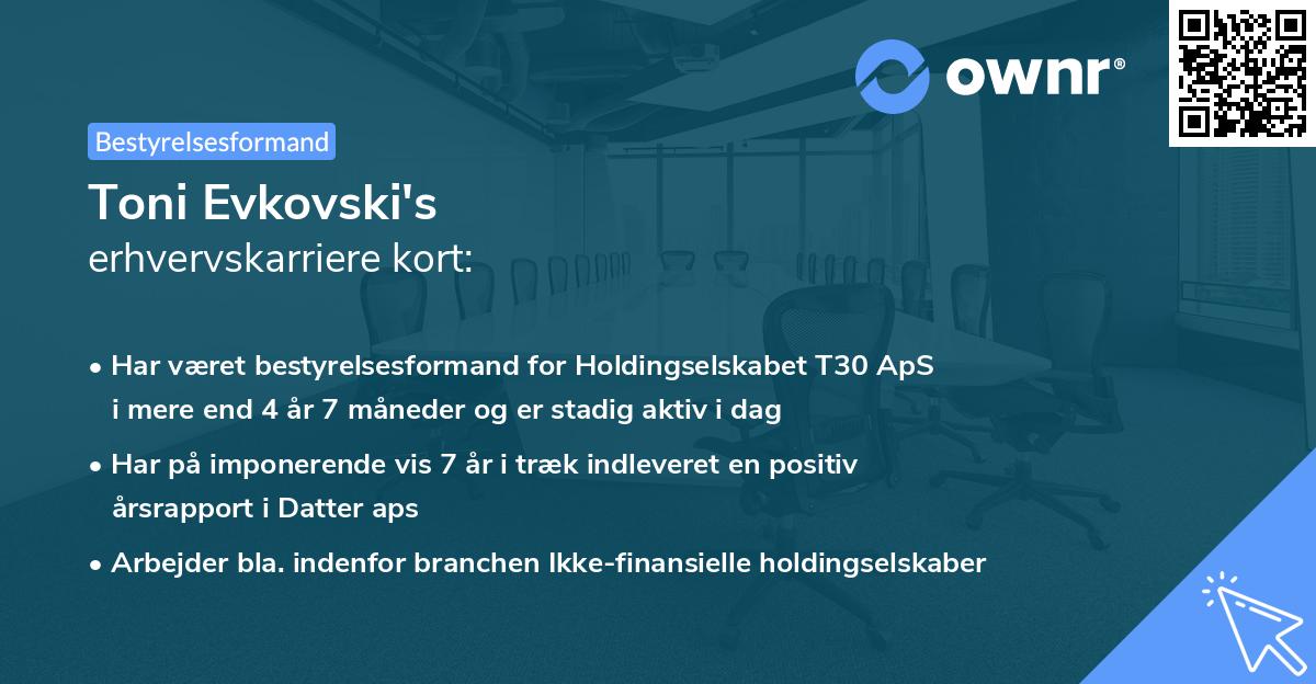 Toni Evkovski's erhvervskarriere kort