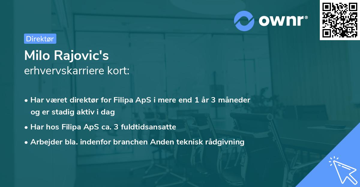 Milo Rajovic's erhvervskarriere kort