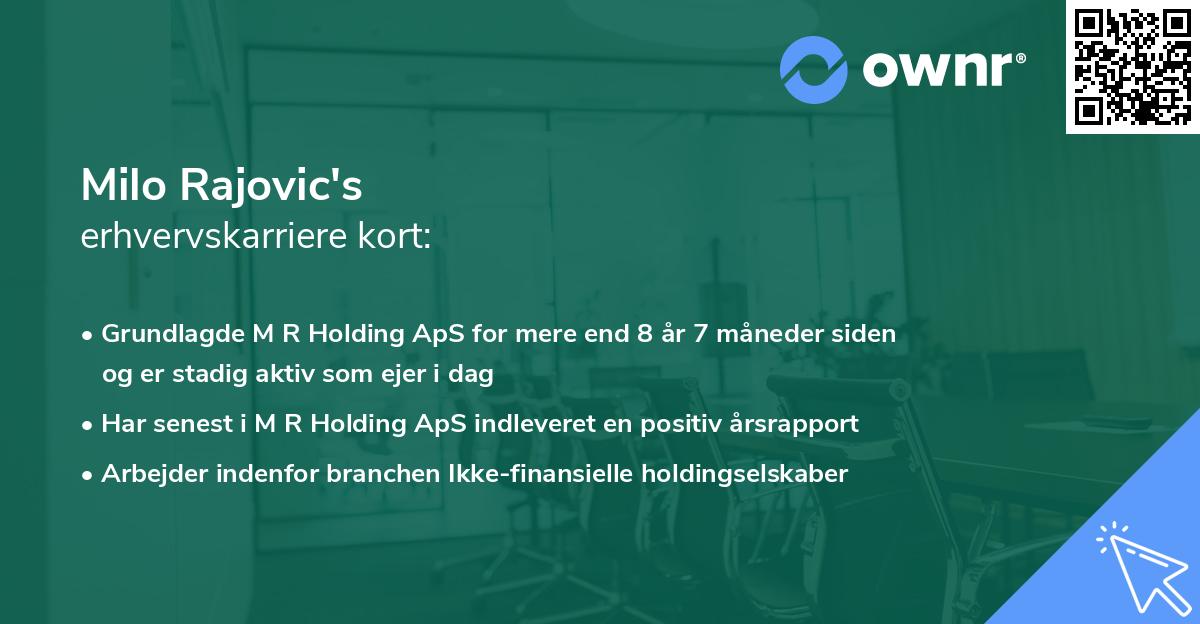 Milo Rajovic's erhvervskarriere kort