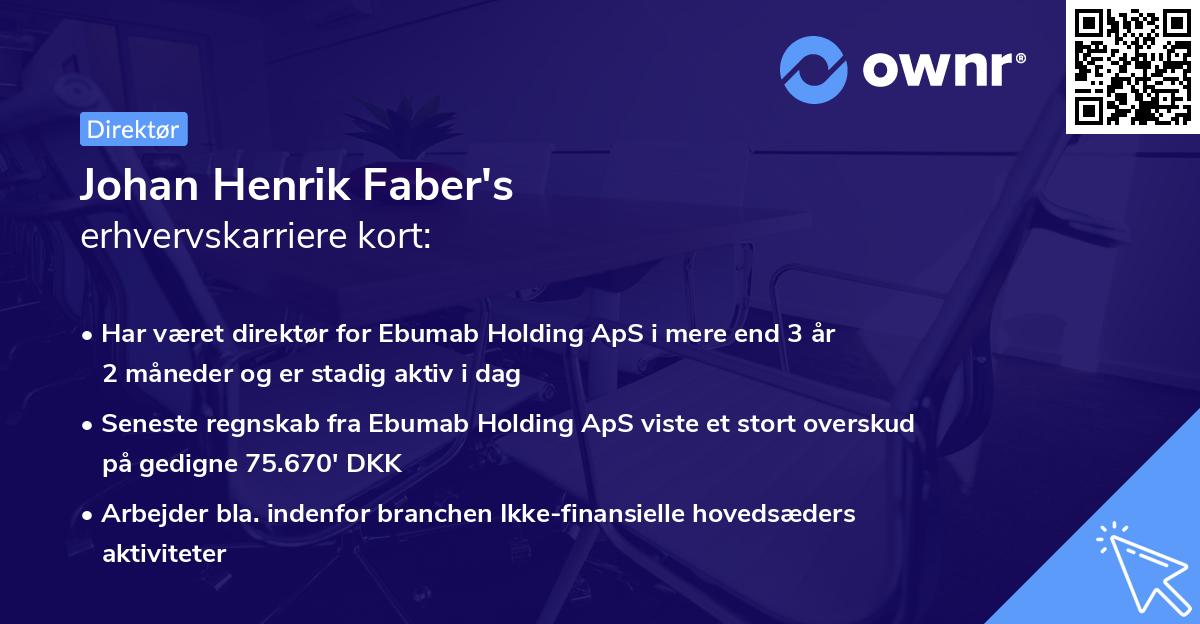 Johan Henrik Faber's erhvervskarriere kort