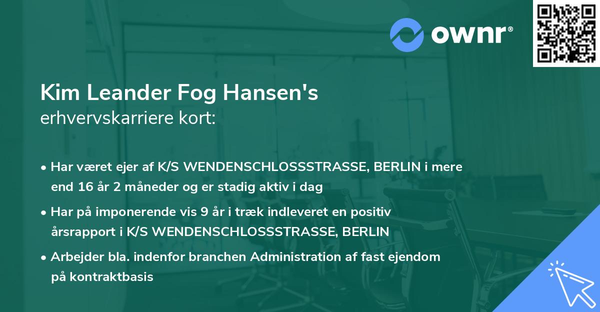 Kim Leander Fog Hansen's erhvervskarriere kort