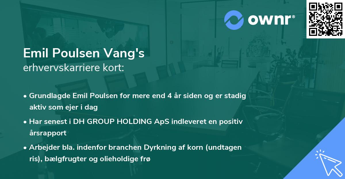 Emil Poulsen Vang's erhvervskarriere kort
