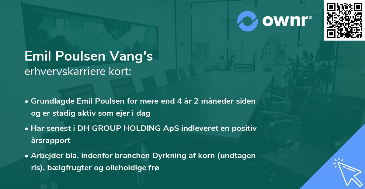 Emil Poulsen Vang's erhvervskarriere kort