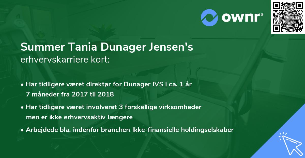 Summer Tania Dunager Jensen's erhvervskarriere kort