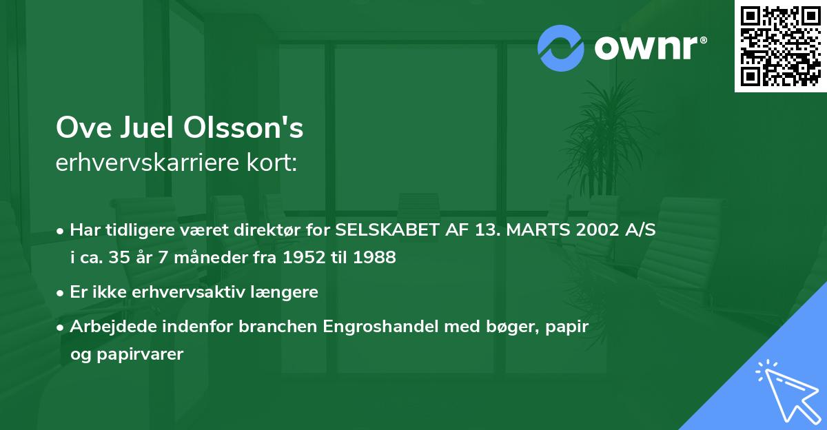 Ove Juel Olsson's erhvervskarriere kort