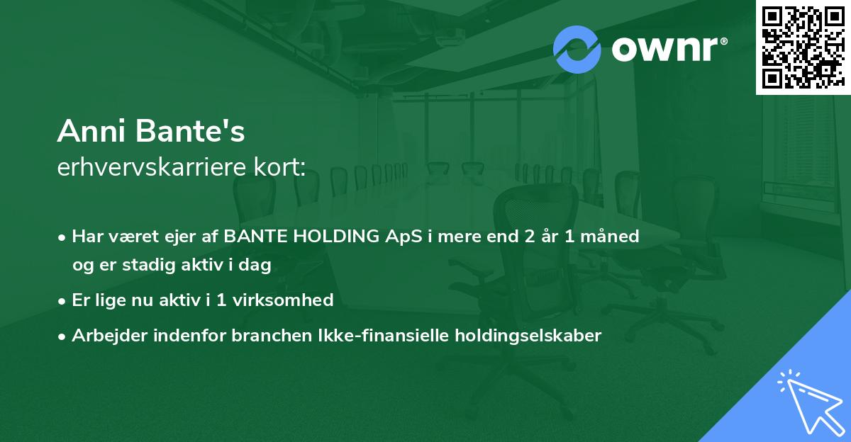 Anni Bante's erhvervskarriere kort