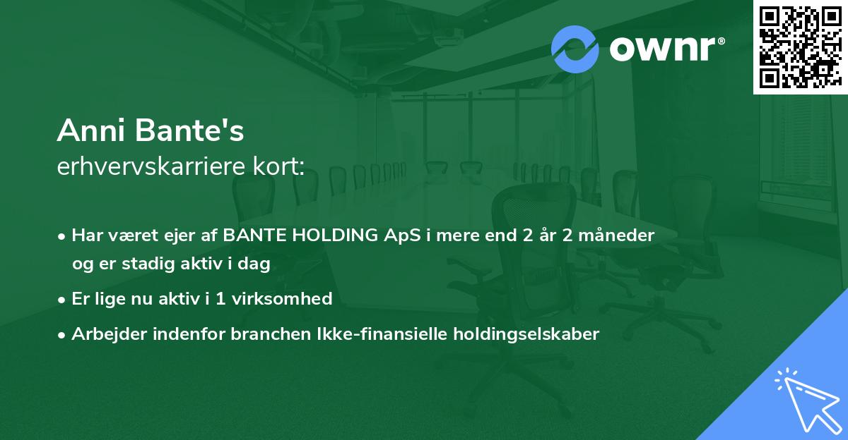 Anni Bante's erhvervskarriere kort