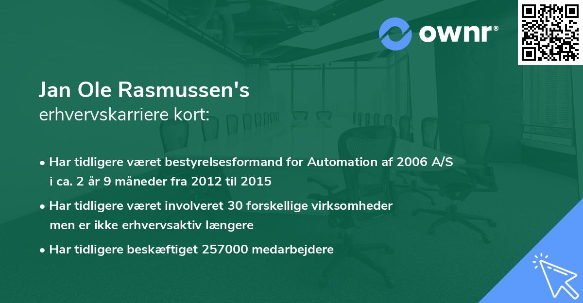 Jan Ole Rasmussen's erhvervskarriere kort