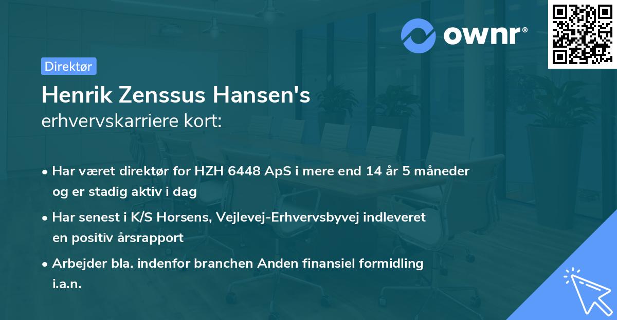 Henrik Zenssus Hansen's erhvervskarriere kort