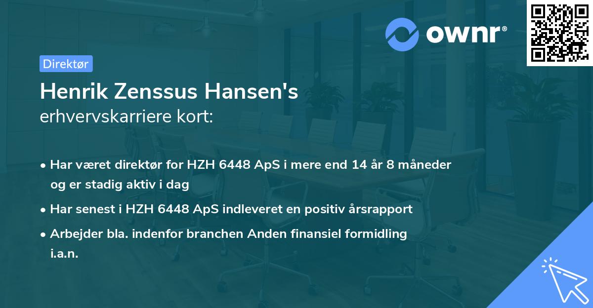 Henrik Zenssus Hansen's erhvervskarriere kort