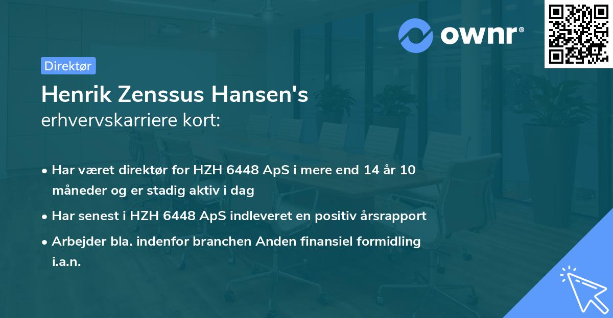 Henrik Zenssus Hansen's erhvervskarriere kort