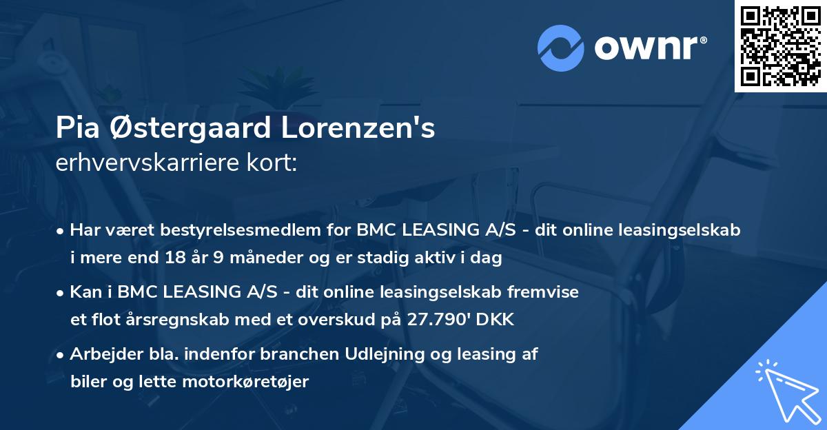 Pia Østergaard Lorenzen's erhvervskarriere kort