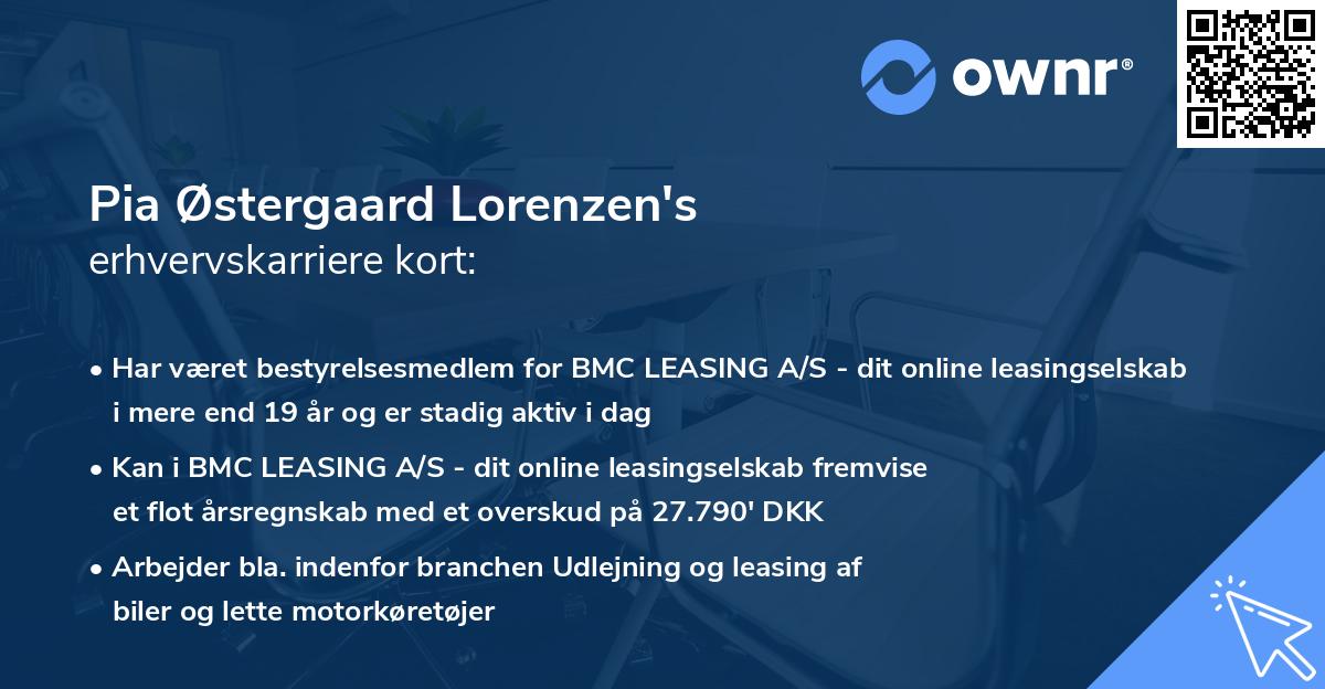 Pia Østergaard Lorenzen's erhvervskarriere kort