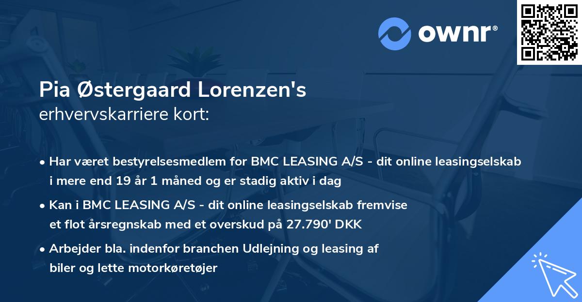 Pia Østergaard Lorenzen's erhvervskarriere kort