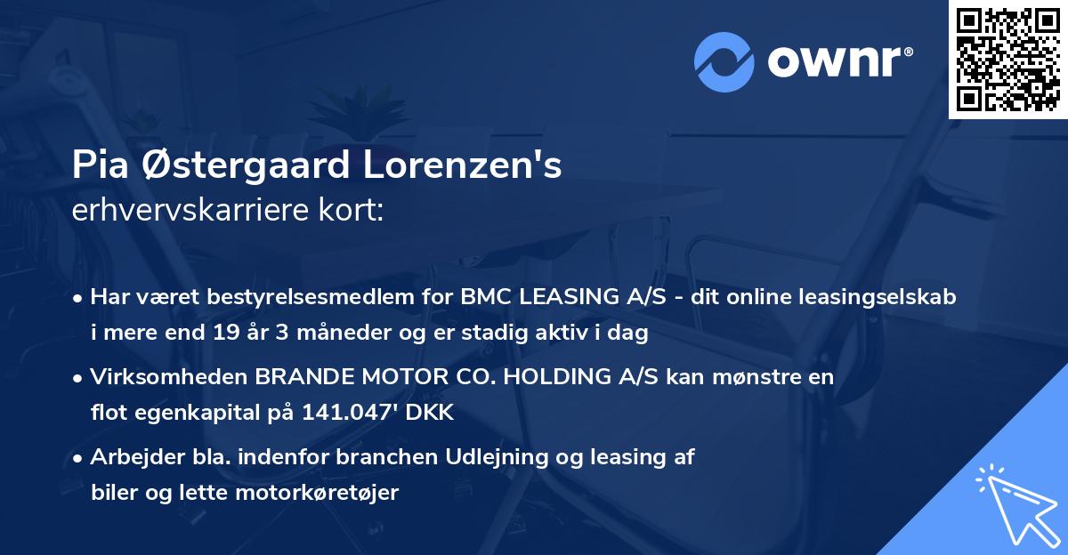 Pia Østergaard Lorenzen's erhvervskarriere kort