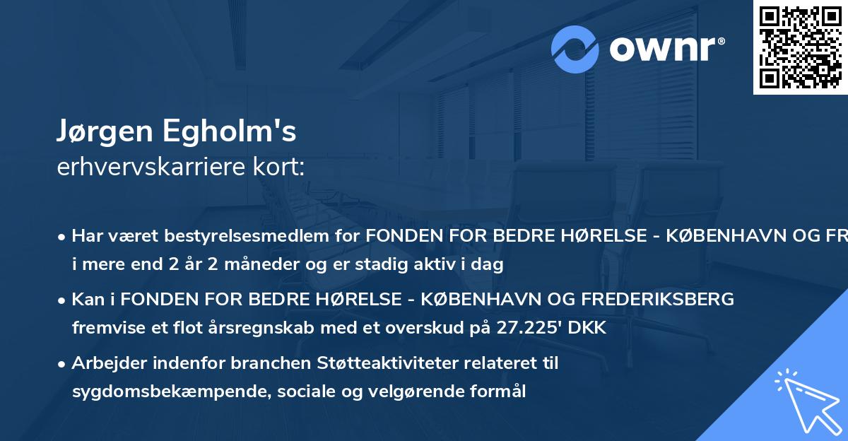 Jørgen Egholm's erhvervskarriere kort