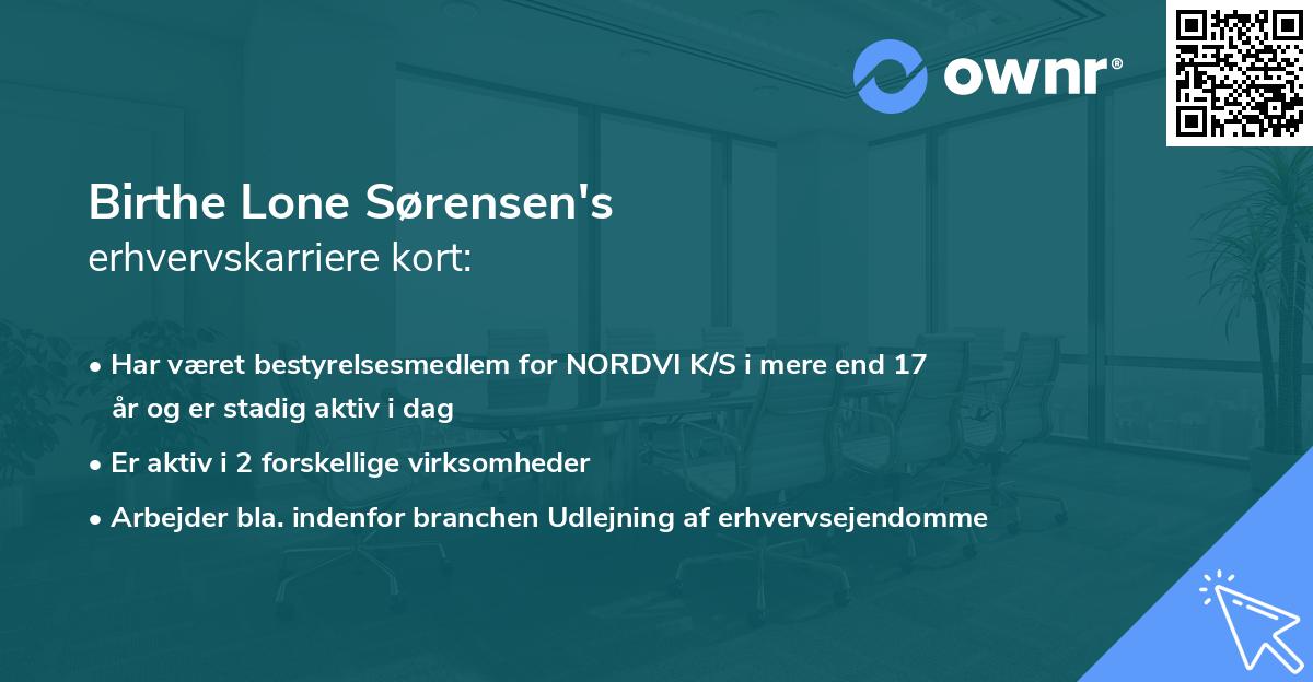 Birthe Lone Sørensen's erhvervskarriere kort