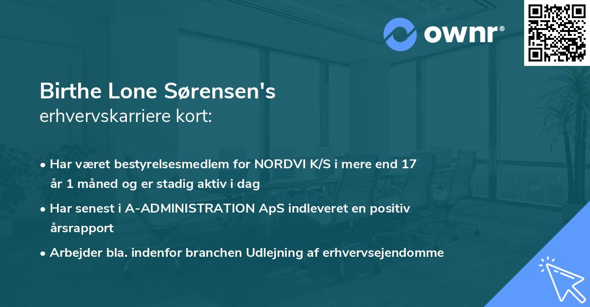 Birthe Lone Sørensen's erhvervskarriere kort