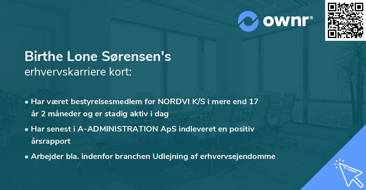 Birthe Lone Sørensen's erhvervskarriere kort