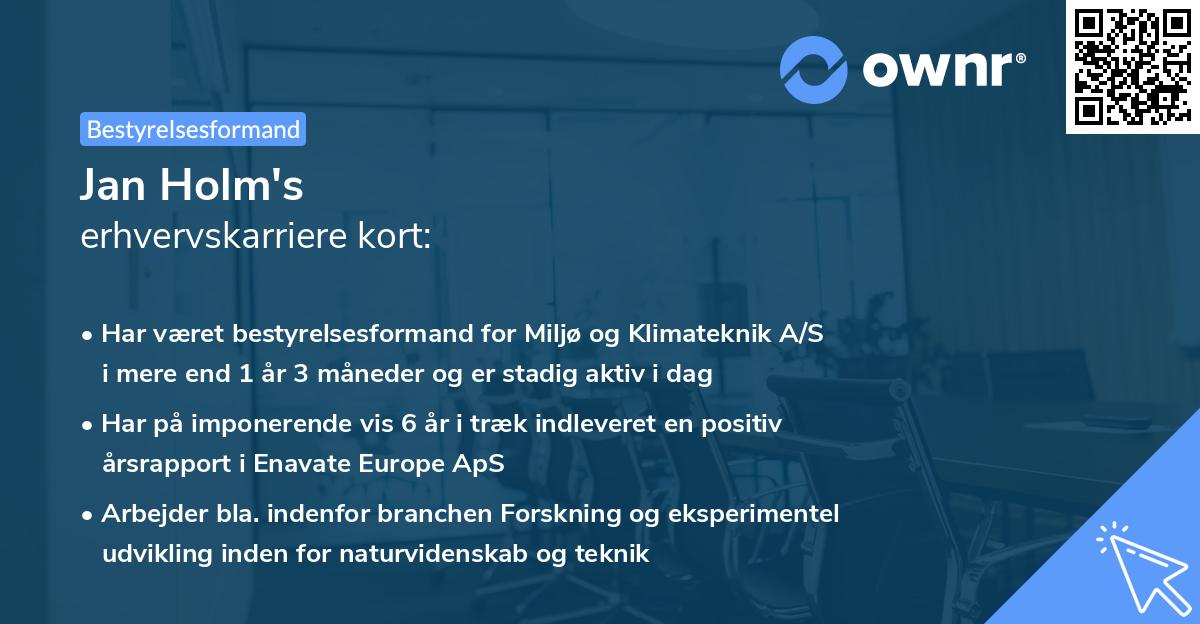 Jan Holm's erhvervskarriere kort
