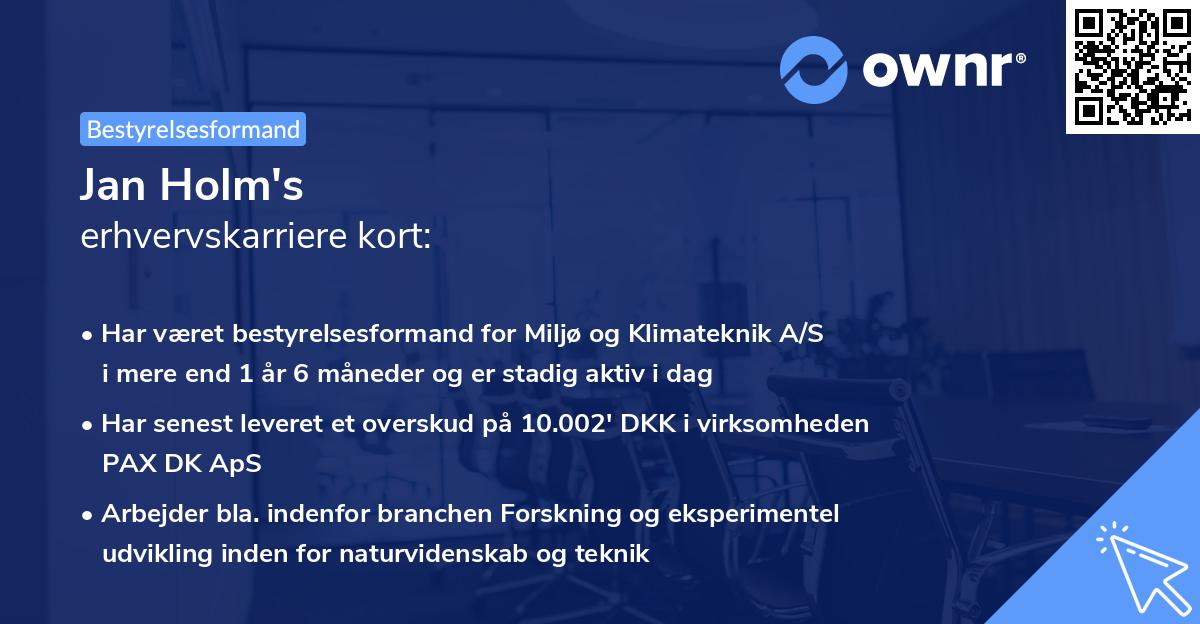 Jan Holm's erhvervskarriere kort