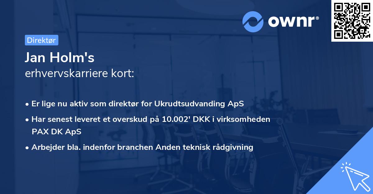 Jan Holm's erhvervskarriere kort