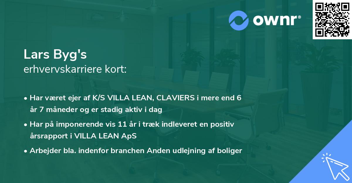 Lars Byg's erhvervskarriere kort