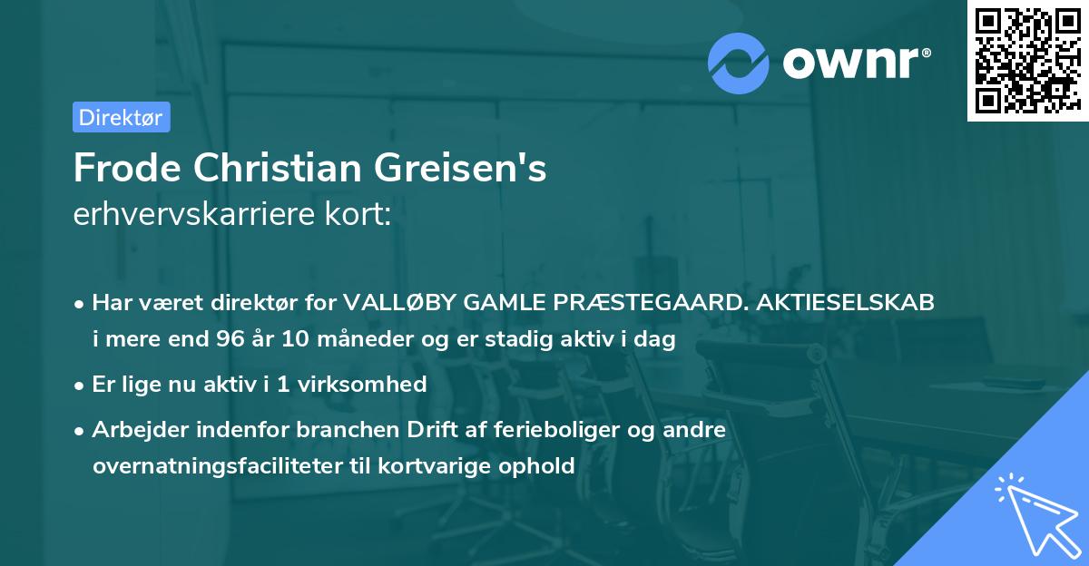 Frode Christian Greisen's erhvervskarriere kort