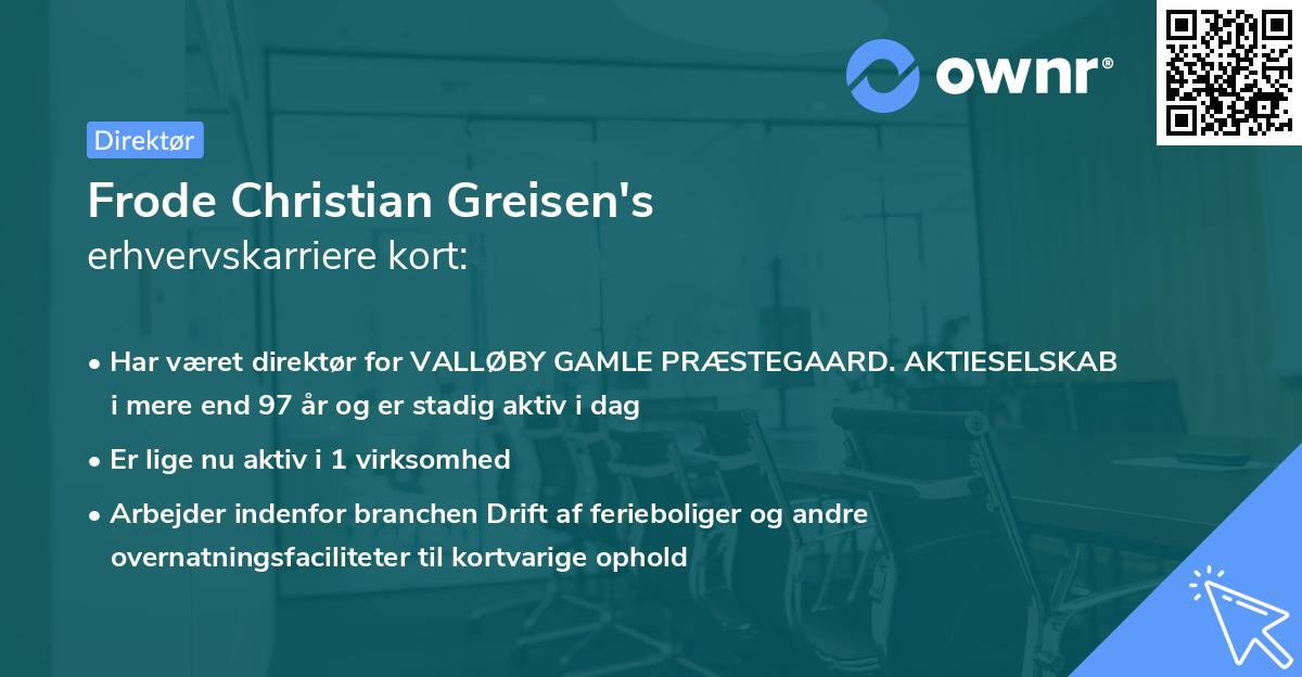 Frode Christian Greisen's erhvervskarriere kort