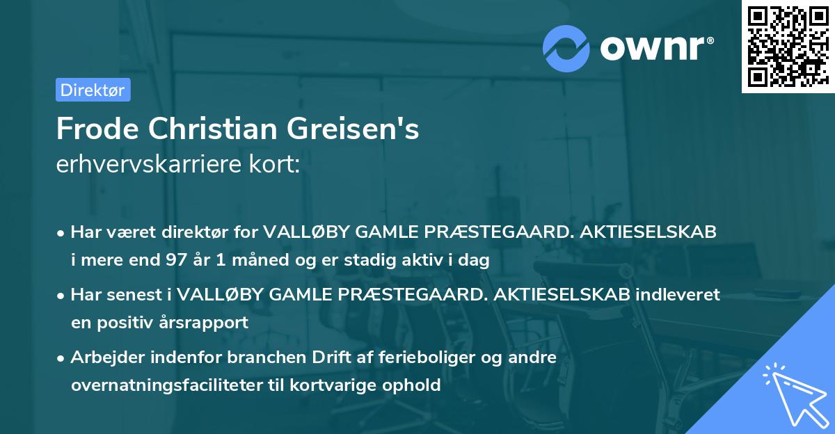 Frode Christian Greisen's erhvervskarriere kort