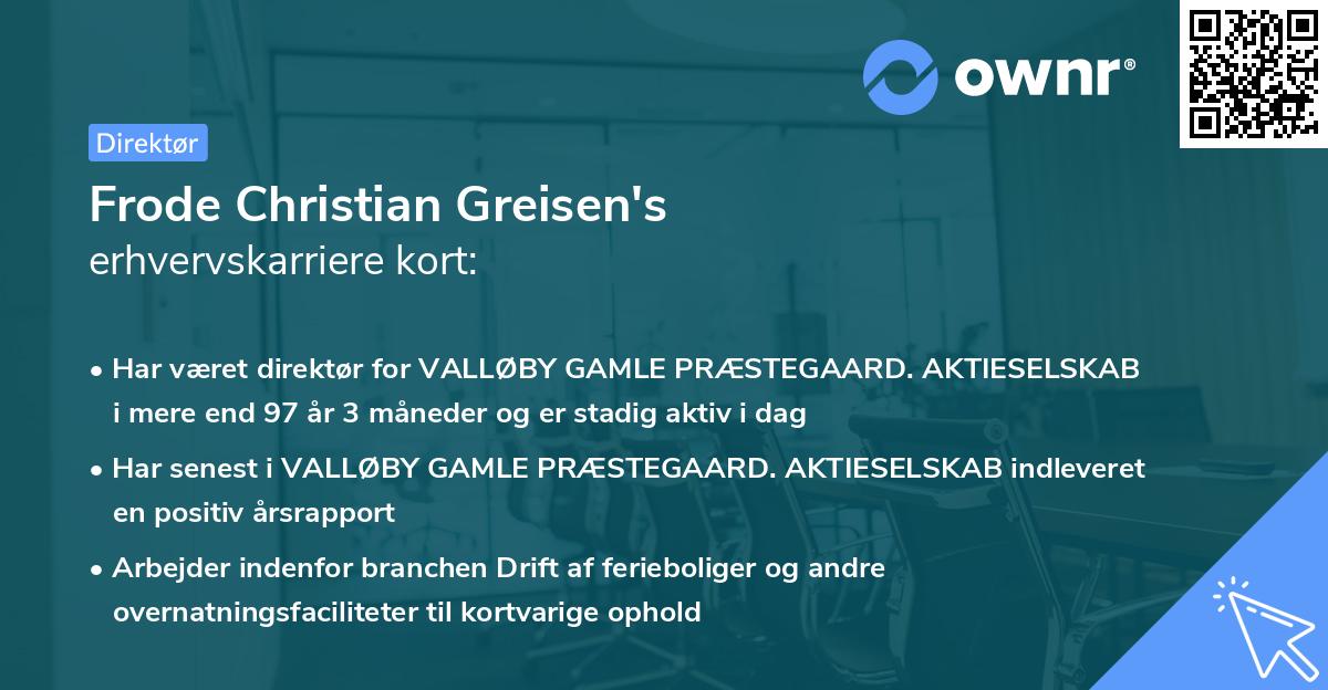 Frode Christian Greisen's erhvervskarriere kort