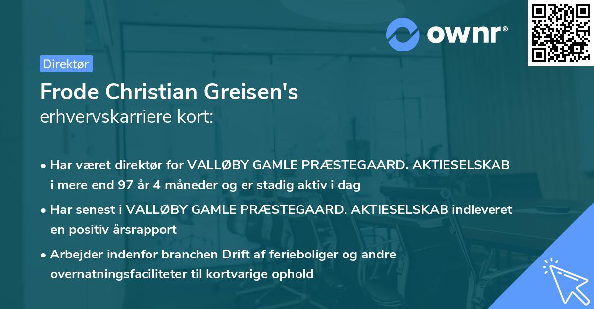 Frode Christian Greisen's erhvervskarriere kort