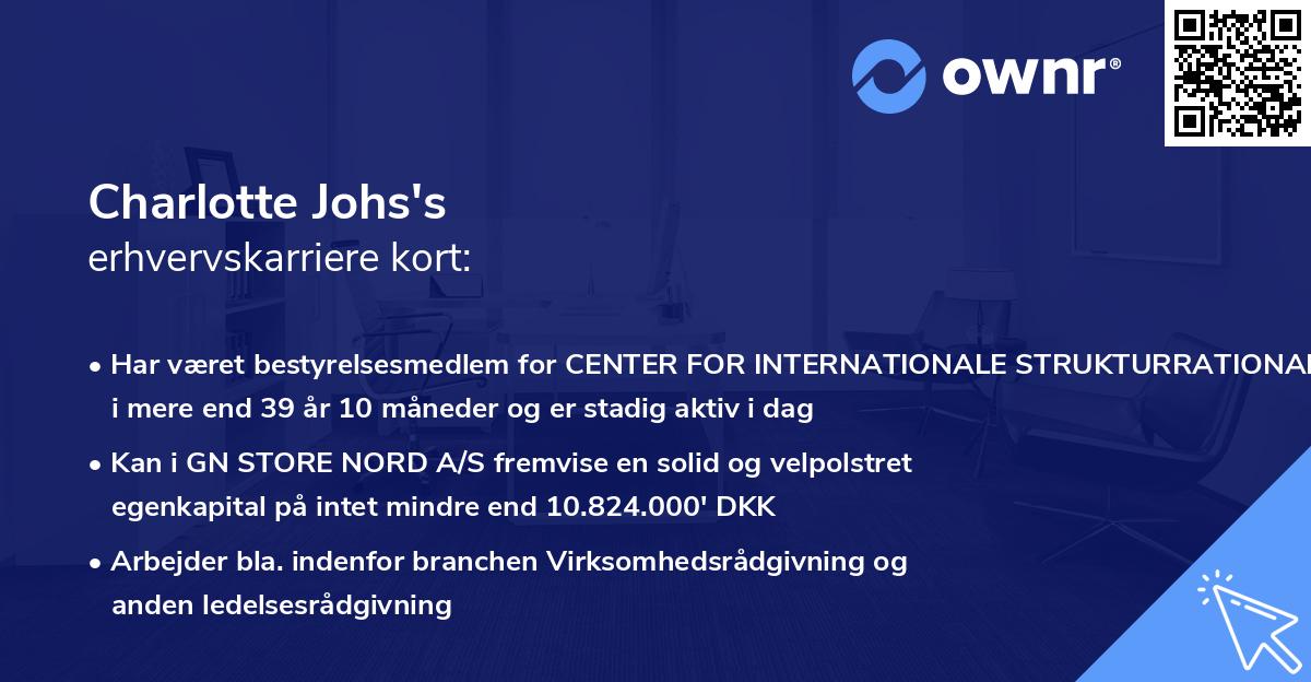 Charlotte Johs's erhvervskarriere kort