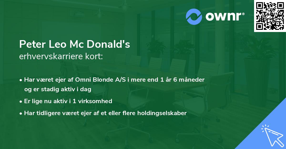 Peter Leo Mc Donald's erhvervskarriere kort