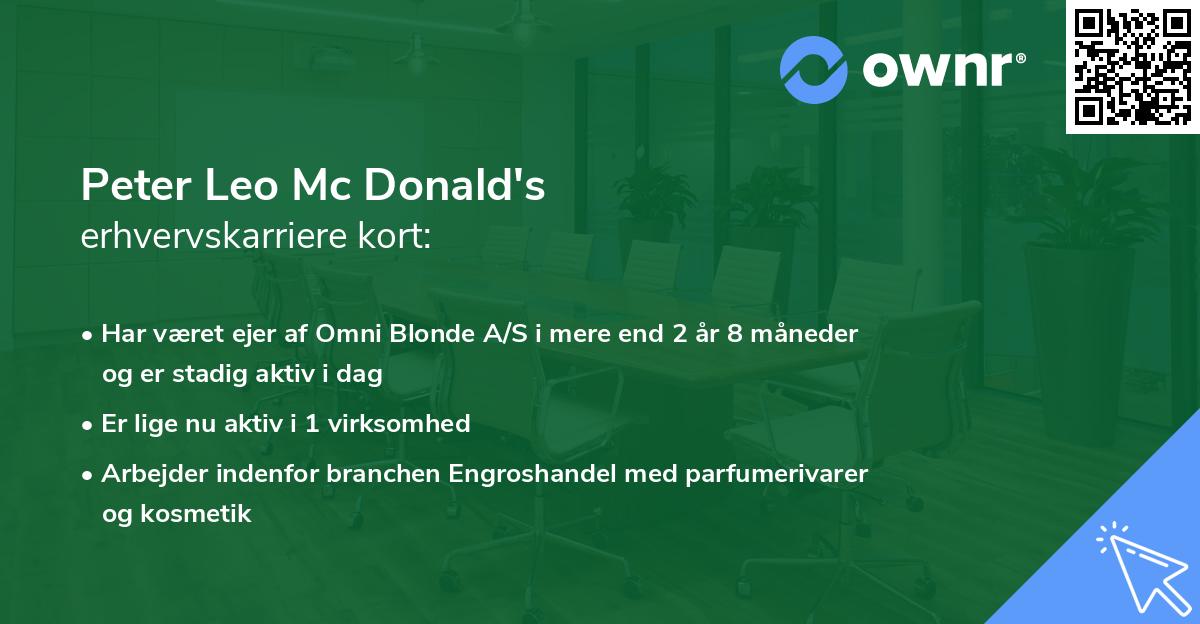 Peter Leo Mc Donald's erhvervskarriere kort