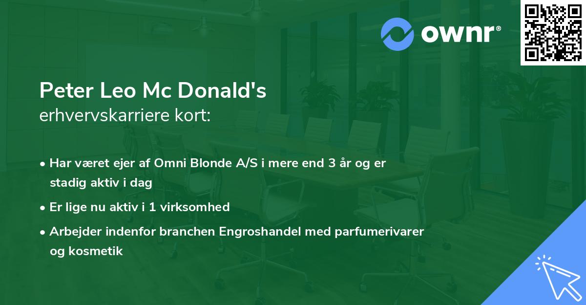 Peter Leo Mc Donald's erhvervskarriere kort