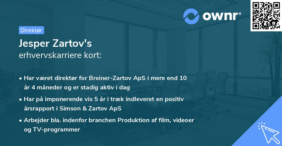 Jesper Zartov's erhvervskarriere kort