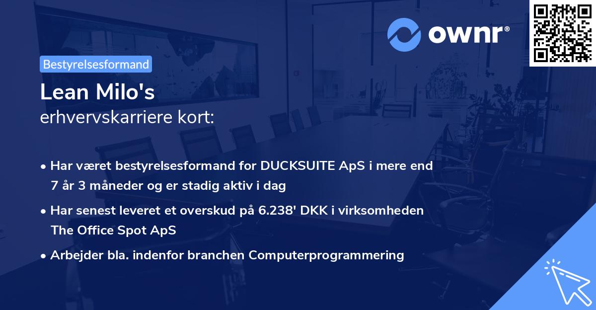 Lean Milo's erhvervskarriere kort