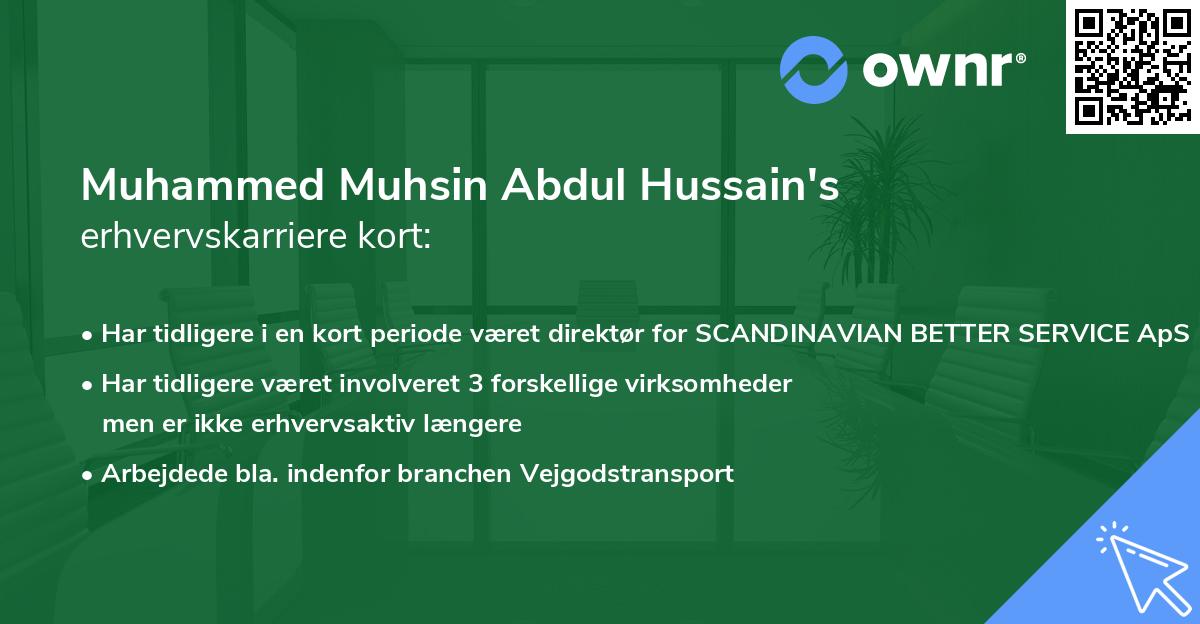 Muhammed Muhsin Abdul Hussain's erhvervskarriere kort