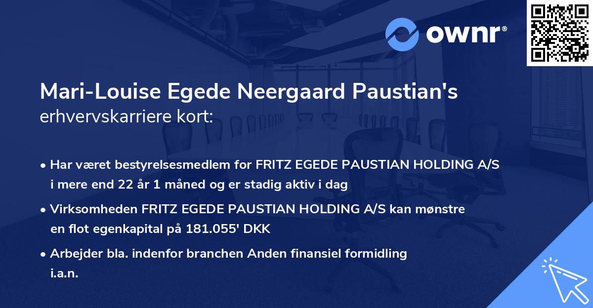 Mari-Louise Egede Neergaard Paustian's erhvervskarriere kort