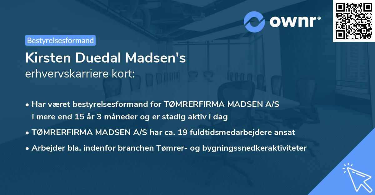 Kirsten Duedal Madsen's erhvervskarriere kort